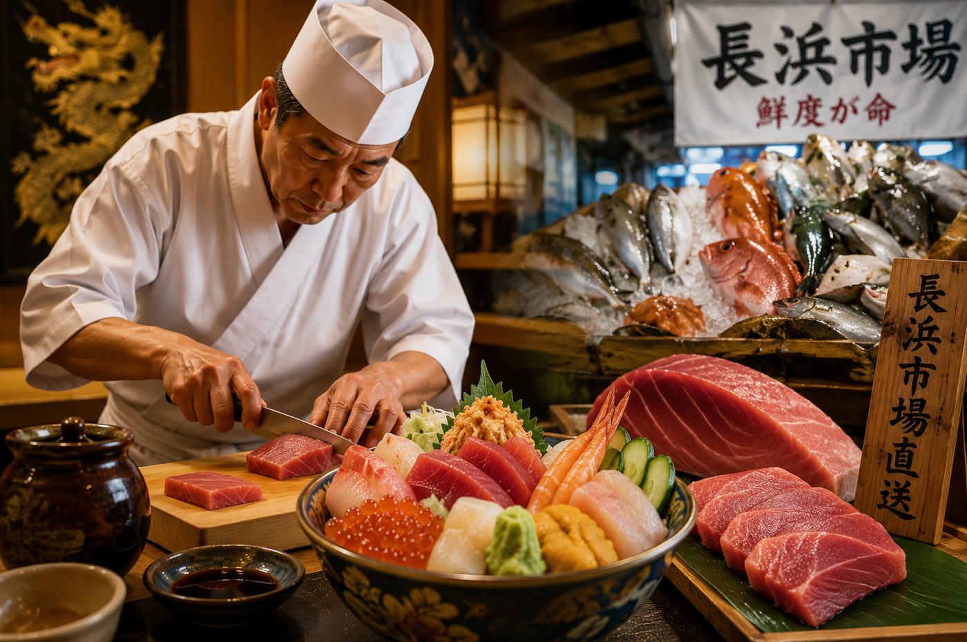 鮨歴30年の職人技と長浜市場の鮮魚